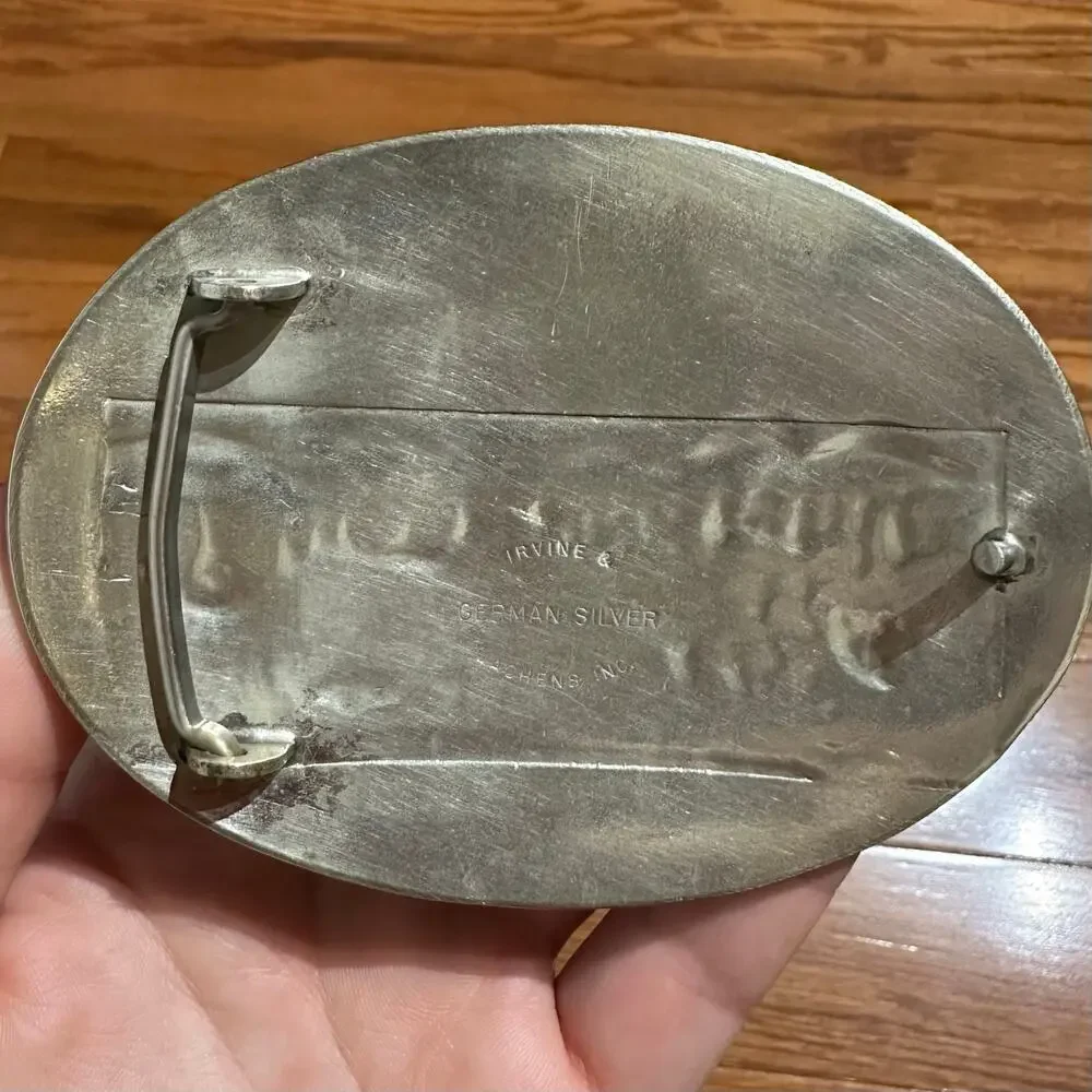 Vintage Irvine & Jachens German Silver 1971 Banjo Stables Rodeo Belt Buckle